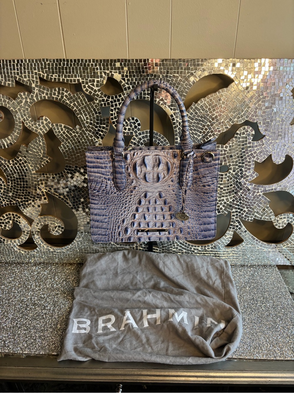 💕Brahmin Purple Croc-Embossed Leather Satchel